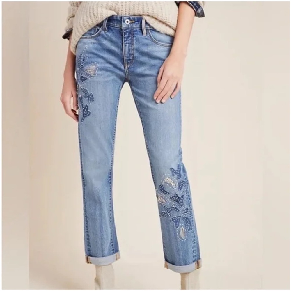 Anthropologie Pilcro and the Letterpress Slim Boyfriend Floral Patchwork